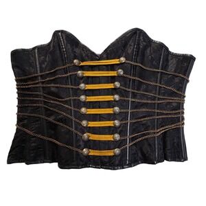 Corset Story Black Lace Steampunk Overbust Corset Gold Chain Military Size 44